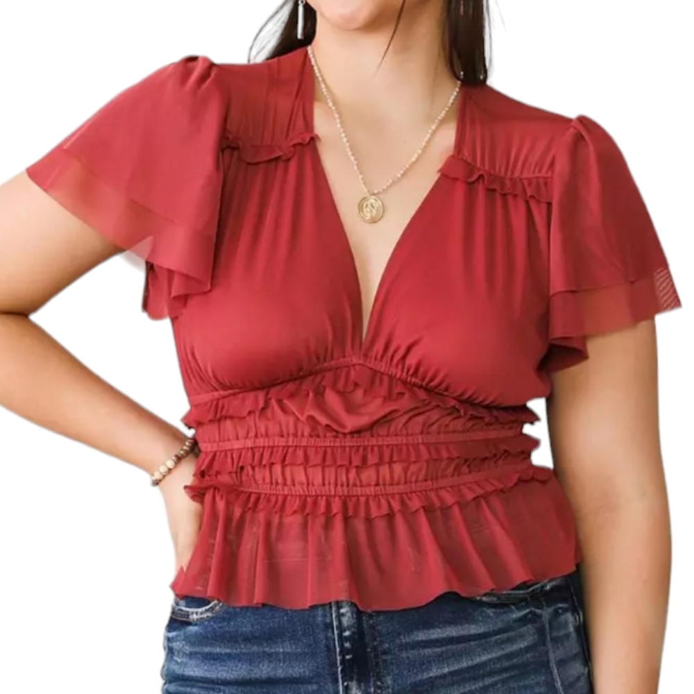 Tiered Ruffle Mesh Cropped Top
